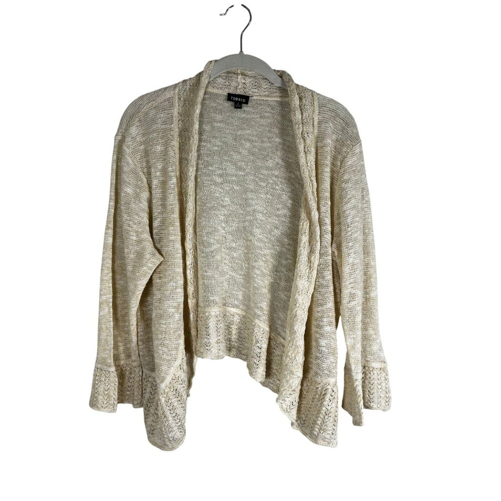 Torrid Knit Sweater Cardigan 2X Yellow Neutral Coastal Beachy Earthy Drape Boho